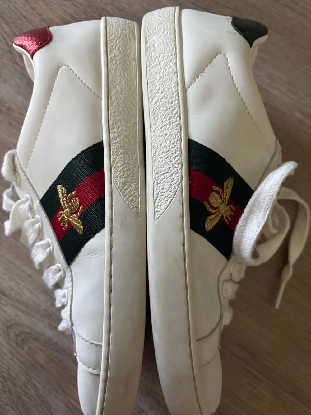 Gucci White Leather Sneakers with Red & Green Accents